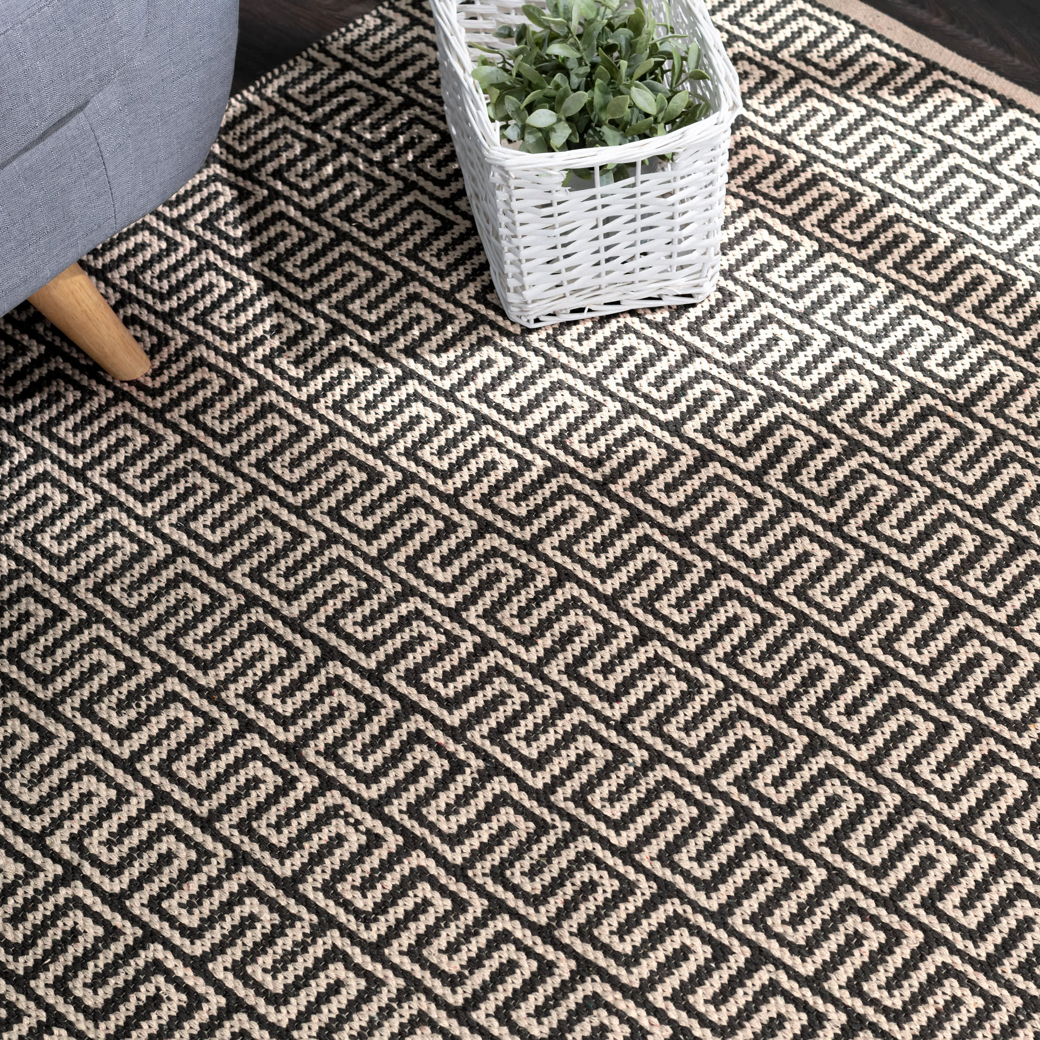 Zipper Handwoven Cotton Rug | Grey/Ivory