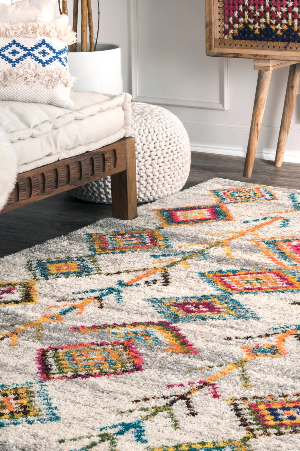 Aztec Diamonds Shag Rug | Grey