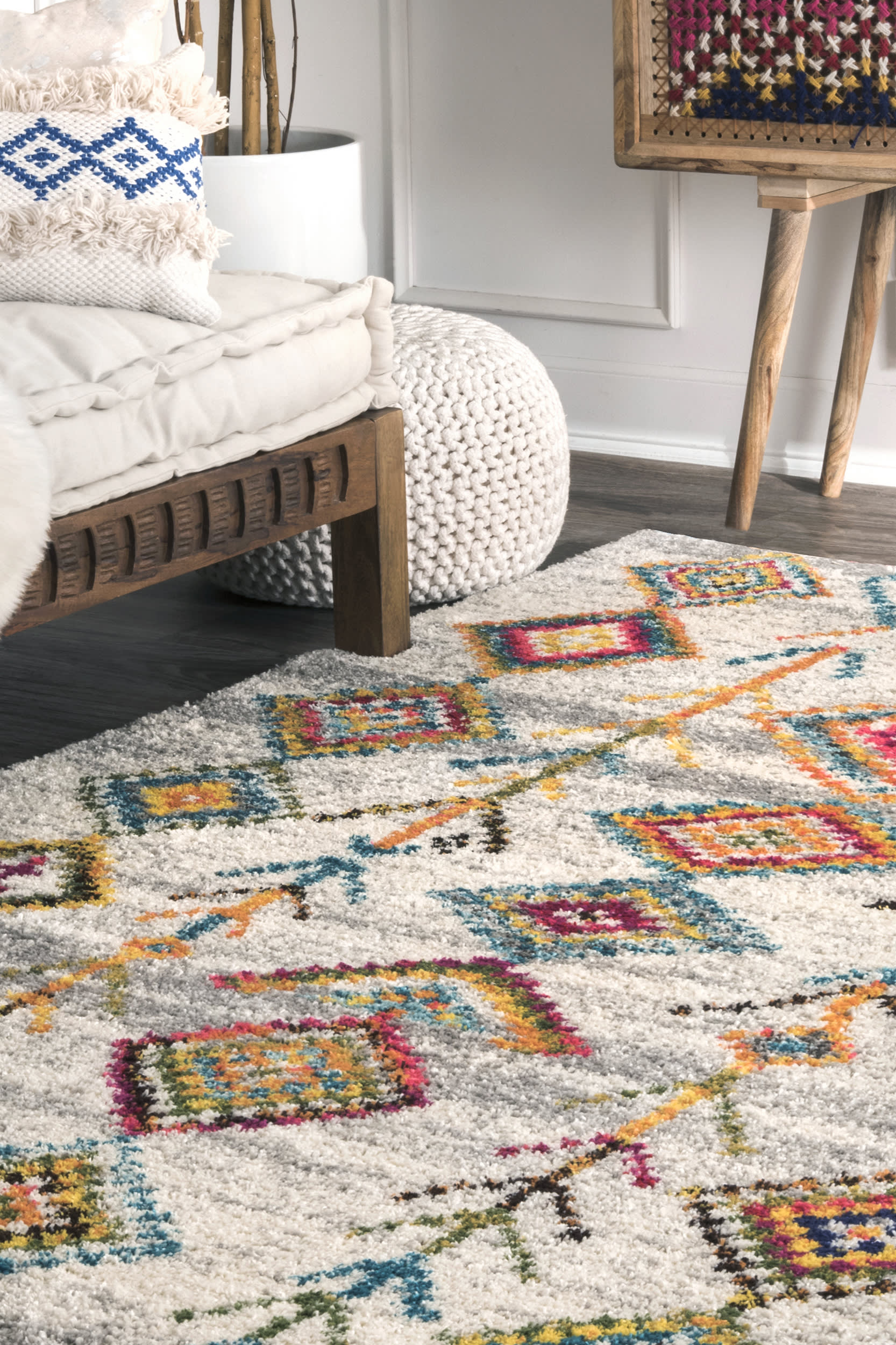 Aztec Diamonds Shag Rug | Grey