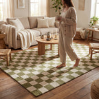 Calina Modern Checkered Indoor Wool Rug | Green