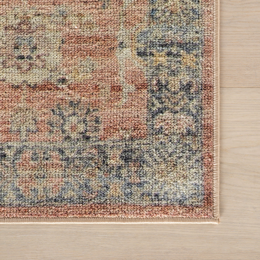 Mirelda Traditional Bordered Washable Rug | Peach