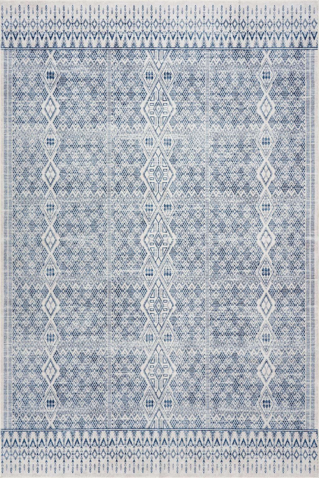 Benica Modern Geometric Washable Rug | Blue