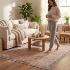 Mirelda Traditional Bordered Washable Rug | Peach