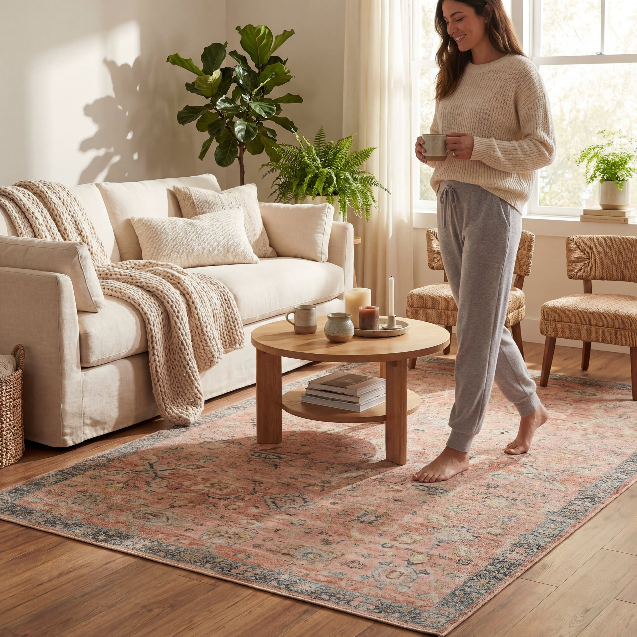 Mirelda Traditional Bordered Washable Rug | Peach