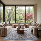 Kinice Traditional Floral Washable Rug | Dark Blue