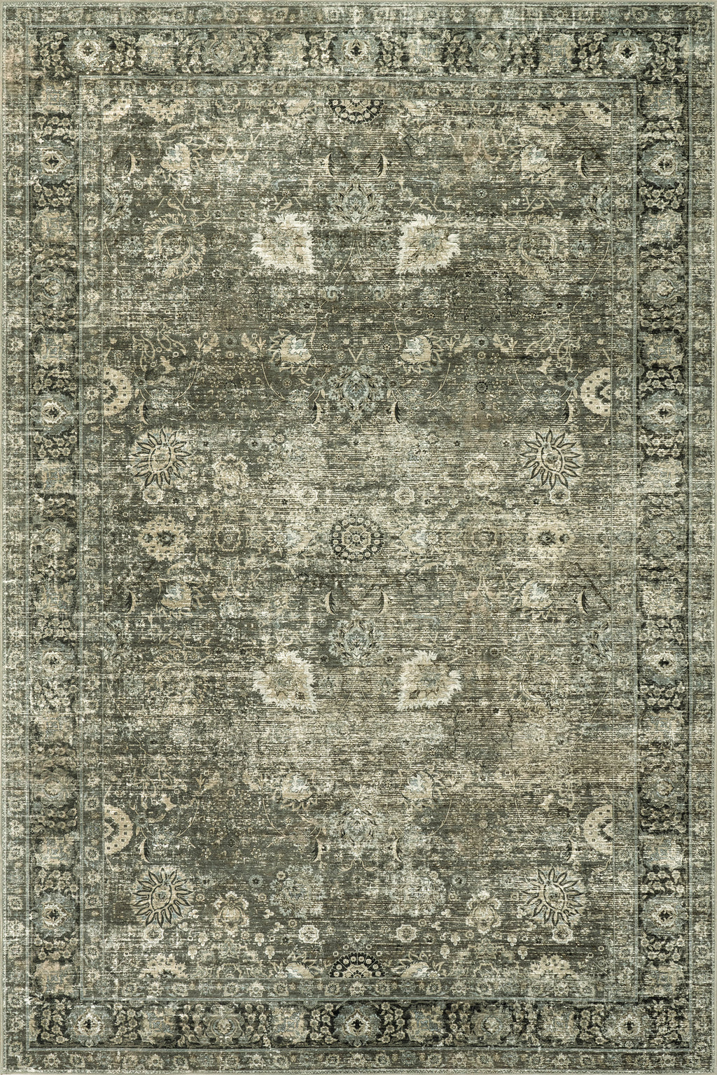 Bayberry Spill Proof Vintage Washable Rug | Green Grey