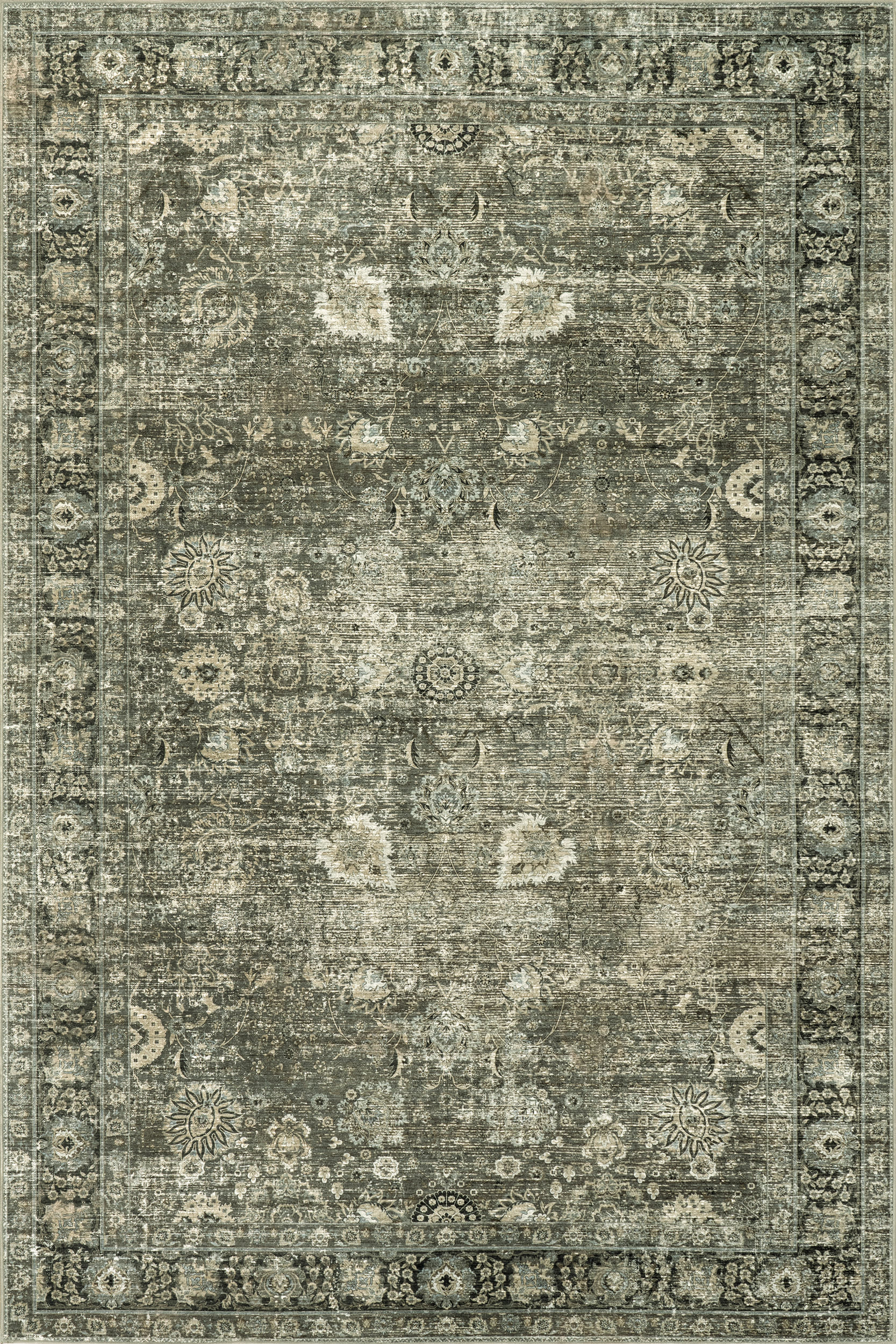 Bayberry Spill Proof Vintage Washable Rug | Green Grey