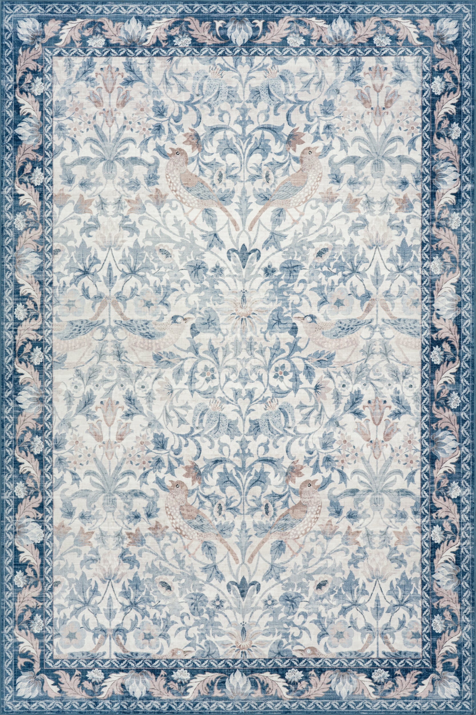Mauri Bordered Floral and Paisley Washable Rug | Blue Secondary image