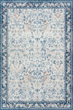 Mauri Bordered Floral and Paisley Washable Rug | Blue