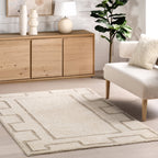 Anita Geometric Wool Washable Rug | Ivory