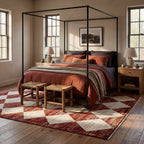Vanni Checkered Fringed Rug | Red