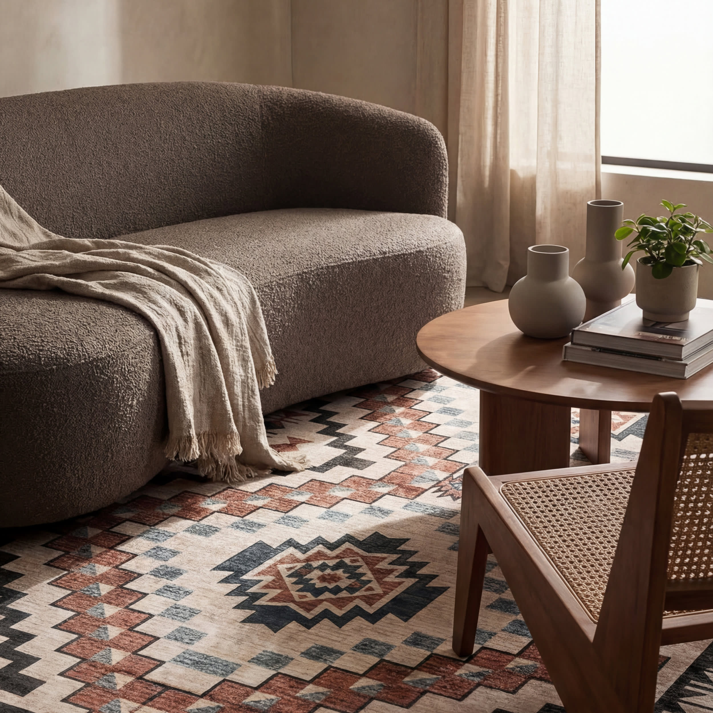 Violeta Timeless Medallion Spill Proof Washable Rug | Beige