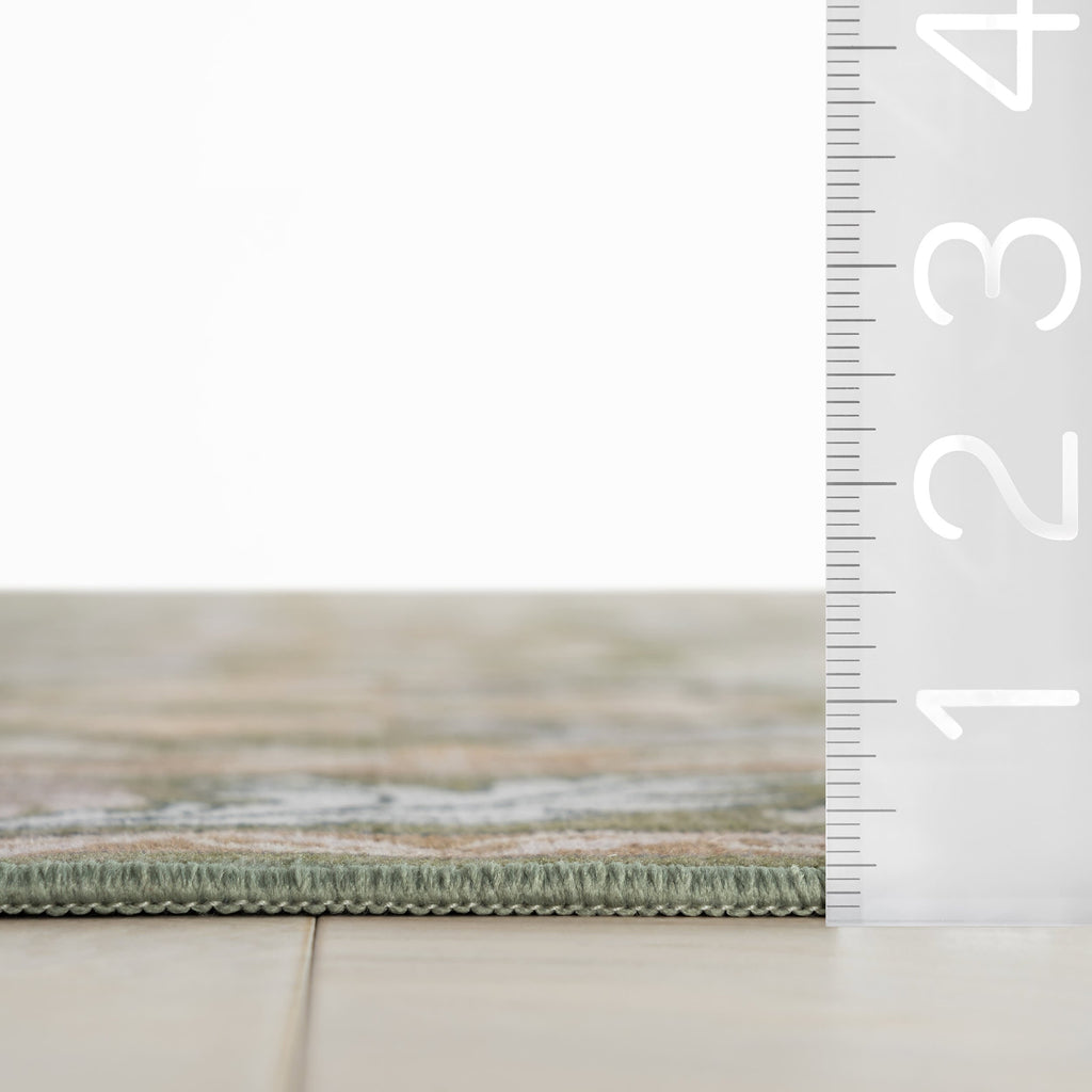 Mauri Bordered Floral and Paisley Washable Rug | Green