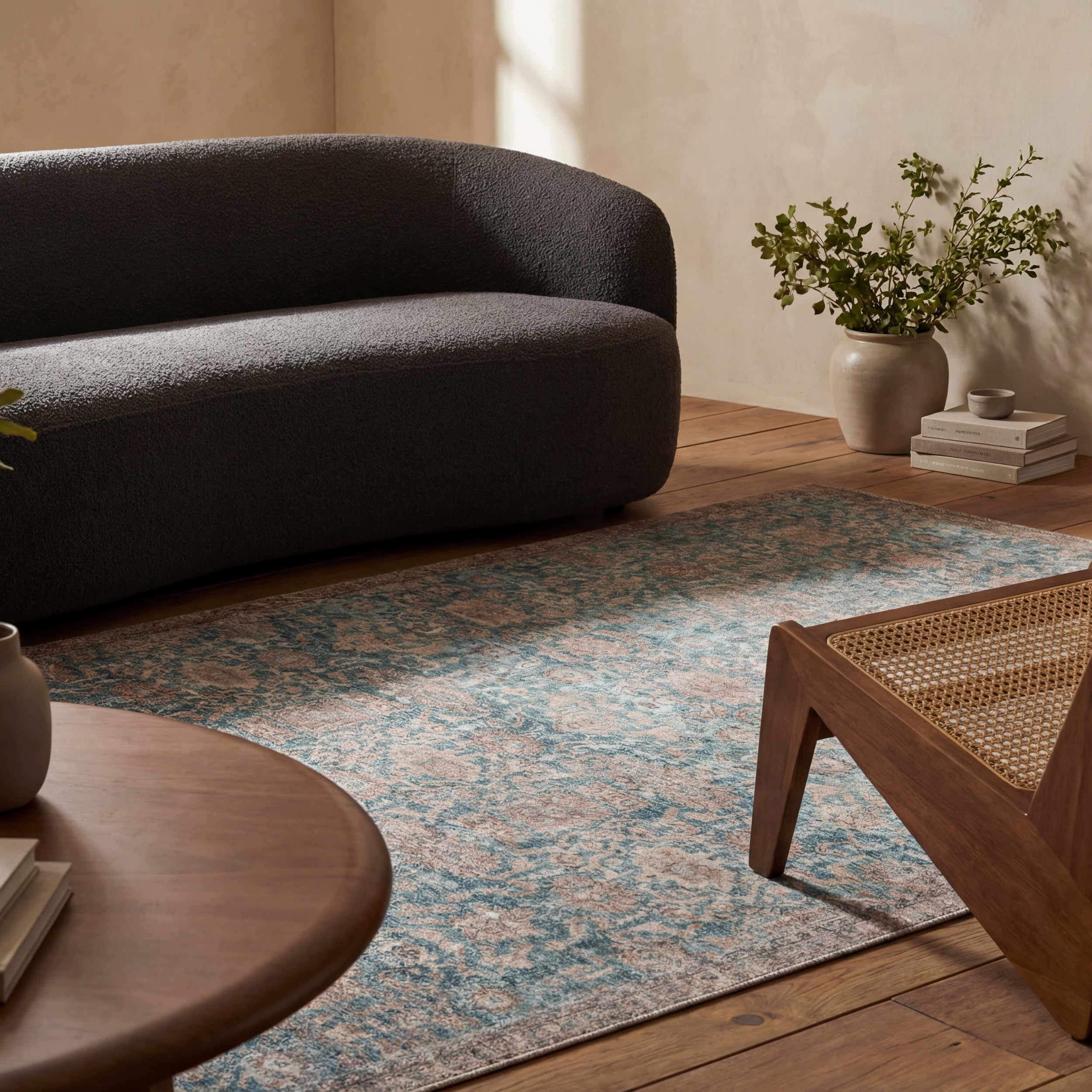 Ethellie Vintage & Distressed Washable Rug | Blue