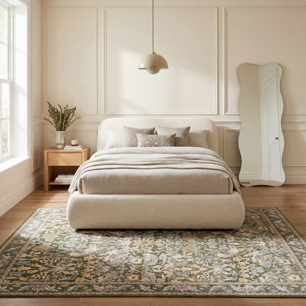 Mauri Bordered Floral and Paisley Washable Rug | Green