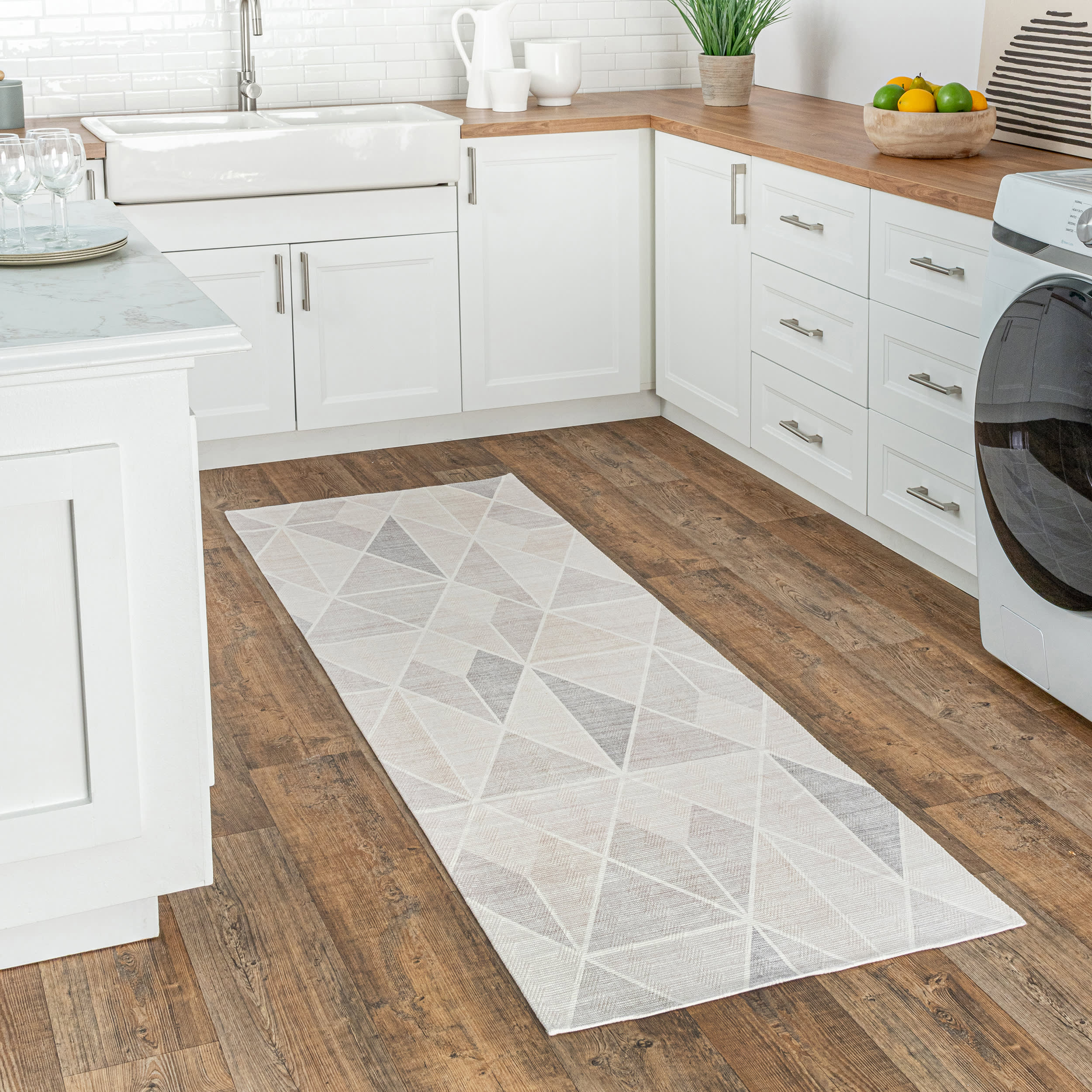 Stassi Washable Shaded Tiles Rug | Light Grey Secondary image