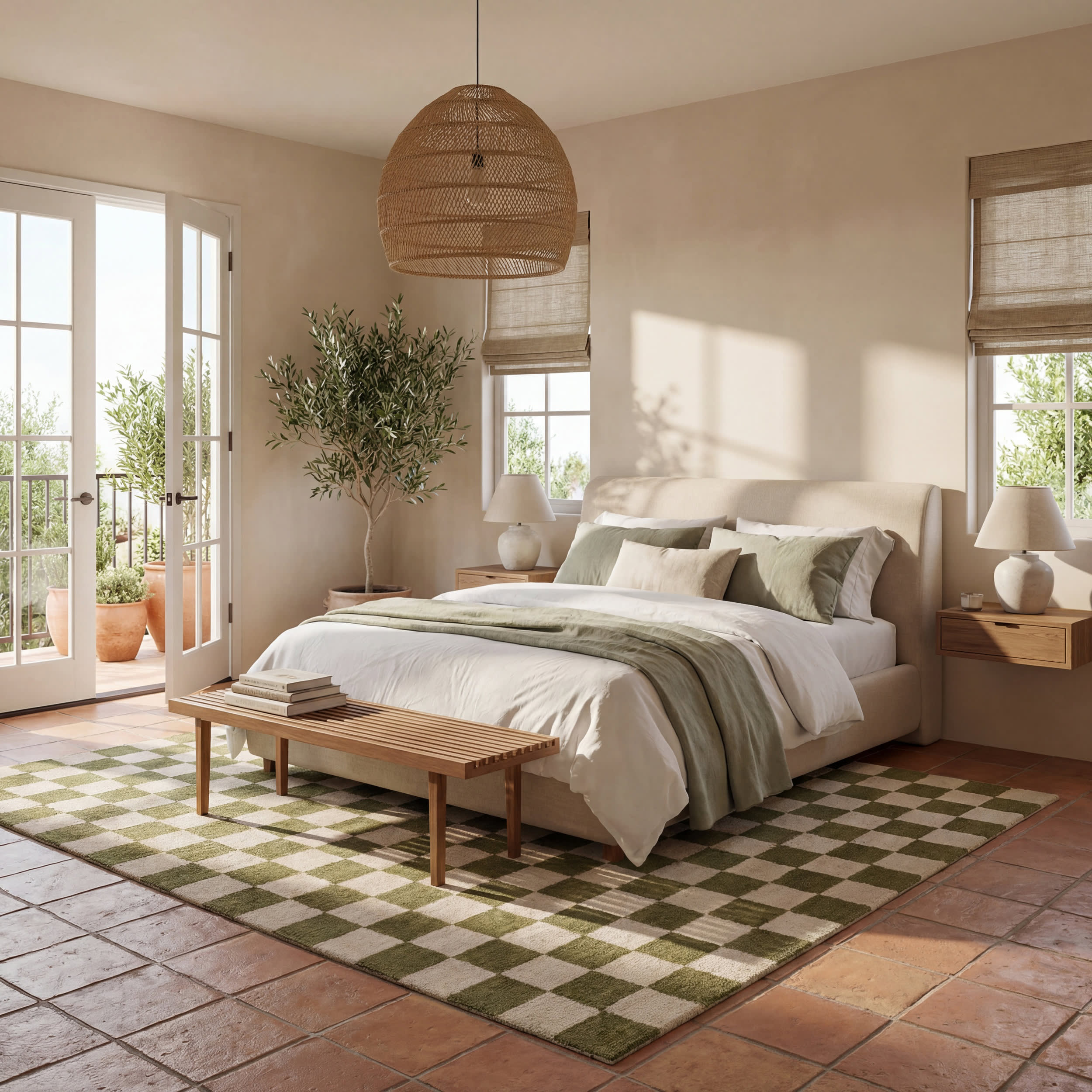 Calina Modern Checkered Indoor Wool Rug | Green