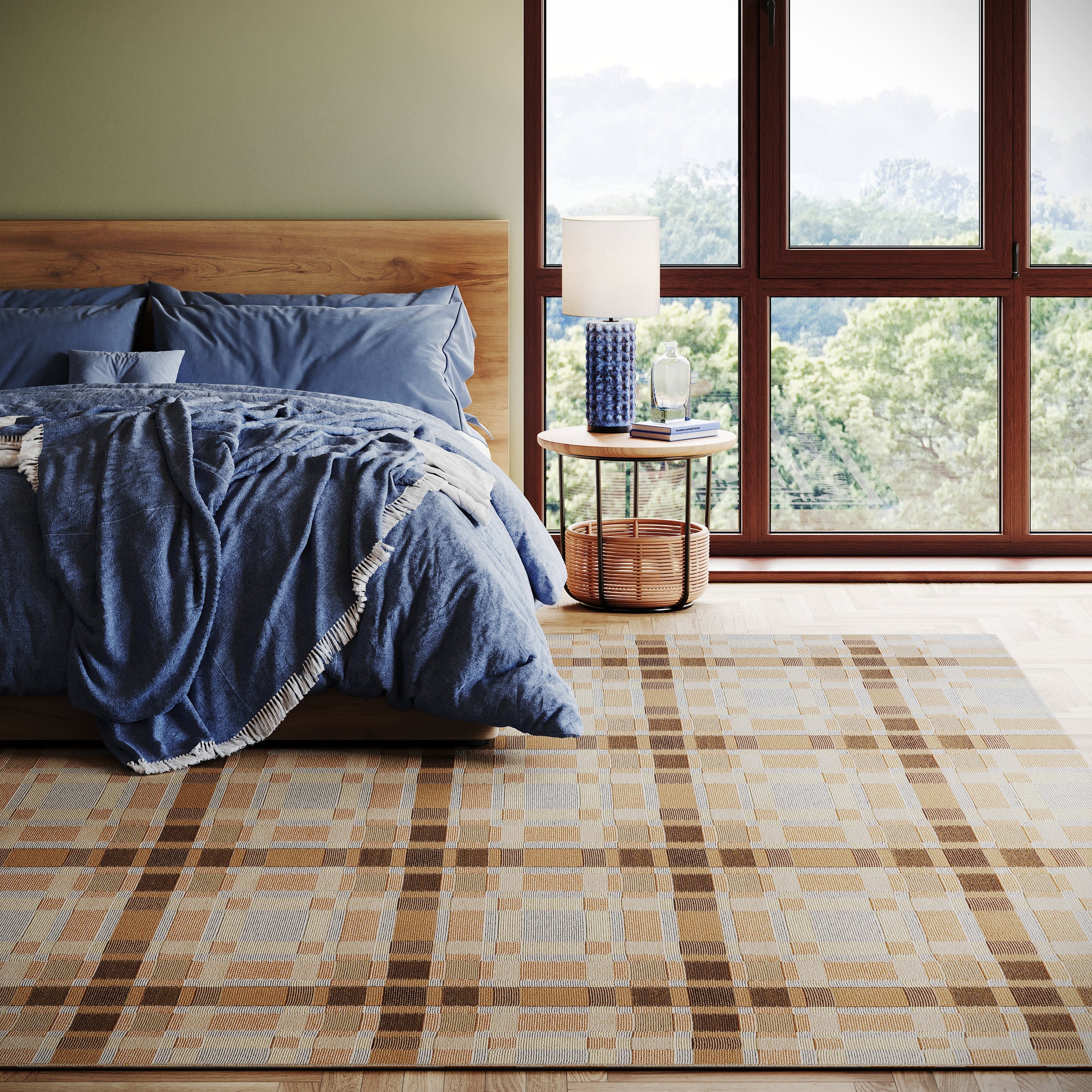 Mesael Modern Plaid Indoor/Outdoor Rug | Tan Main image