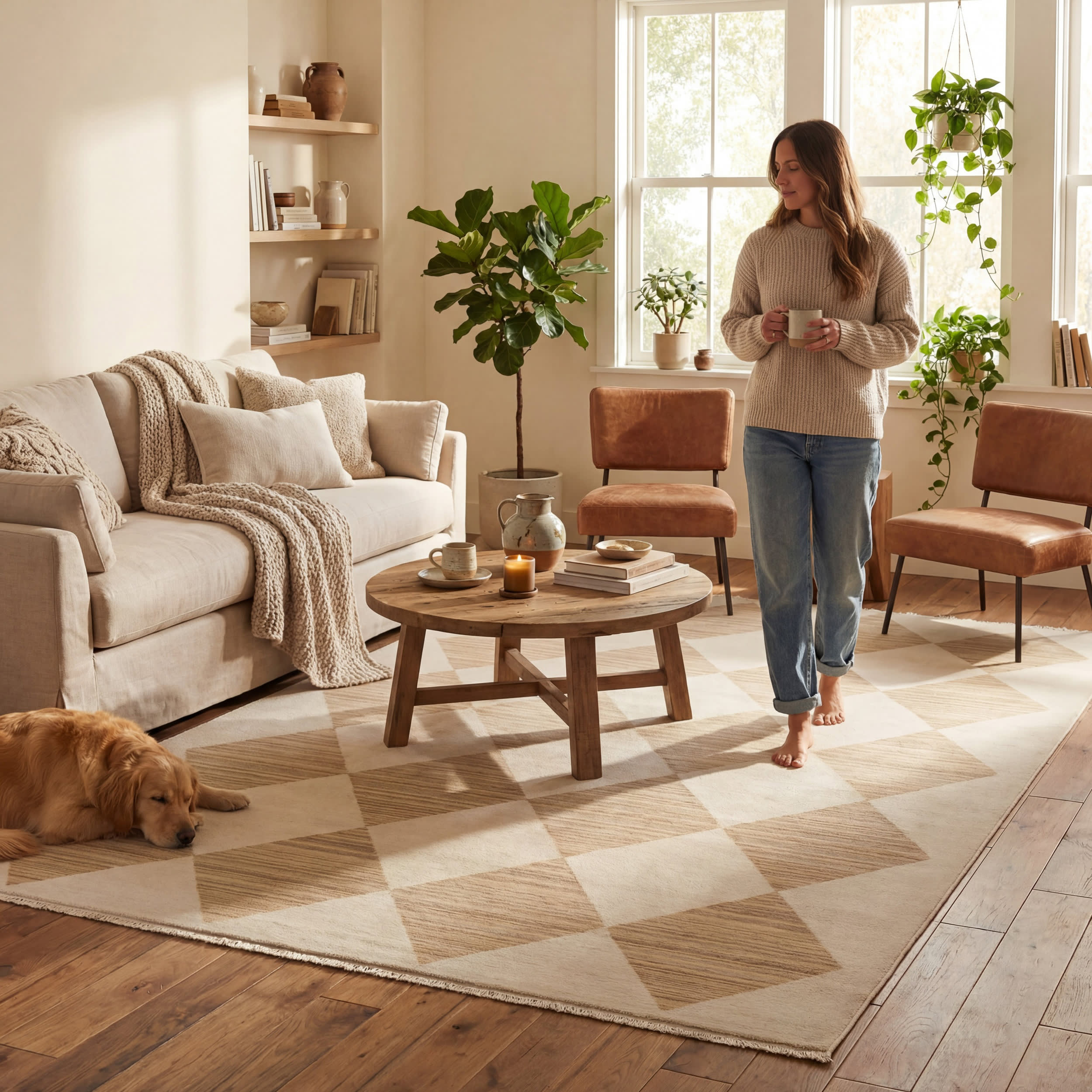 Vanni Checkered Fringed Rug | Ivory