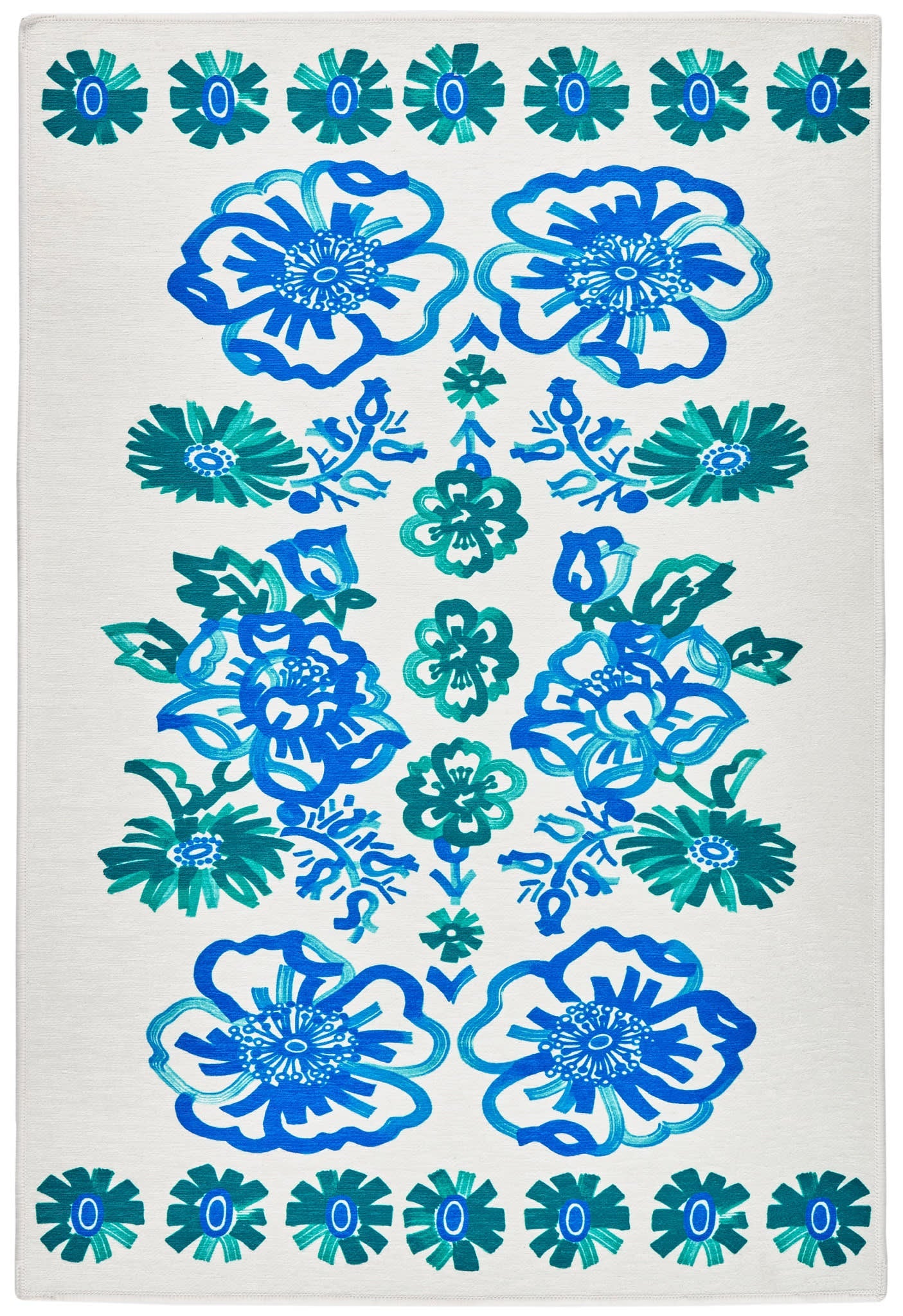 Graphic Gerbera Machine Washable Rug | Teal Image principale du produit