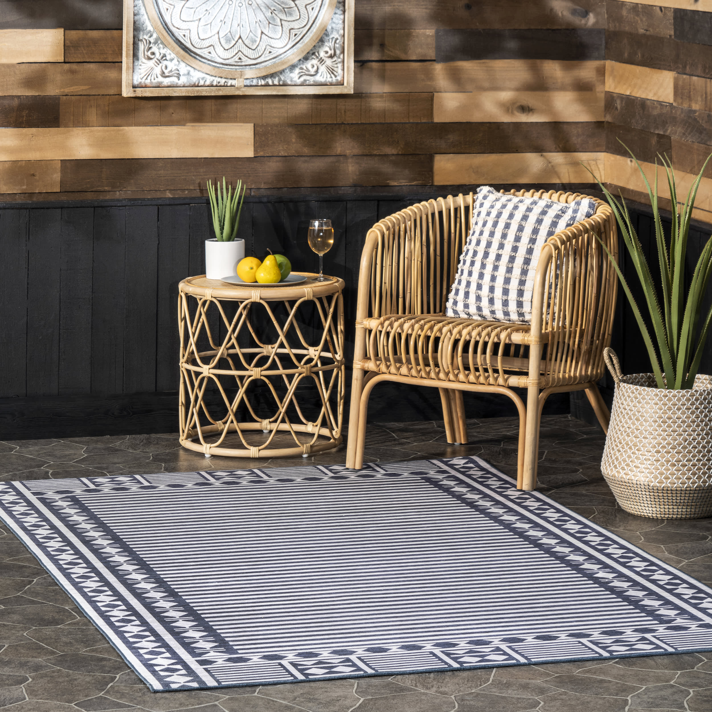Chloe Striped Washable Indoor/Outdoor Rug | Blue Secondary image