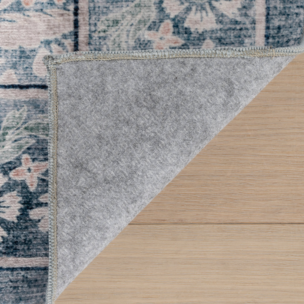 Kinice Traditional Floral Washable Rug | Dark Blue