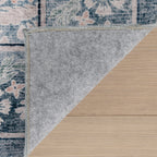 Kinice Traditional Floral Washable Rug | Dark Blue