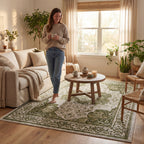 Charlisa Washable Faded Snowflake Rug | Green