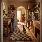 Bettie Retro Checkered Shag Rug | Beige