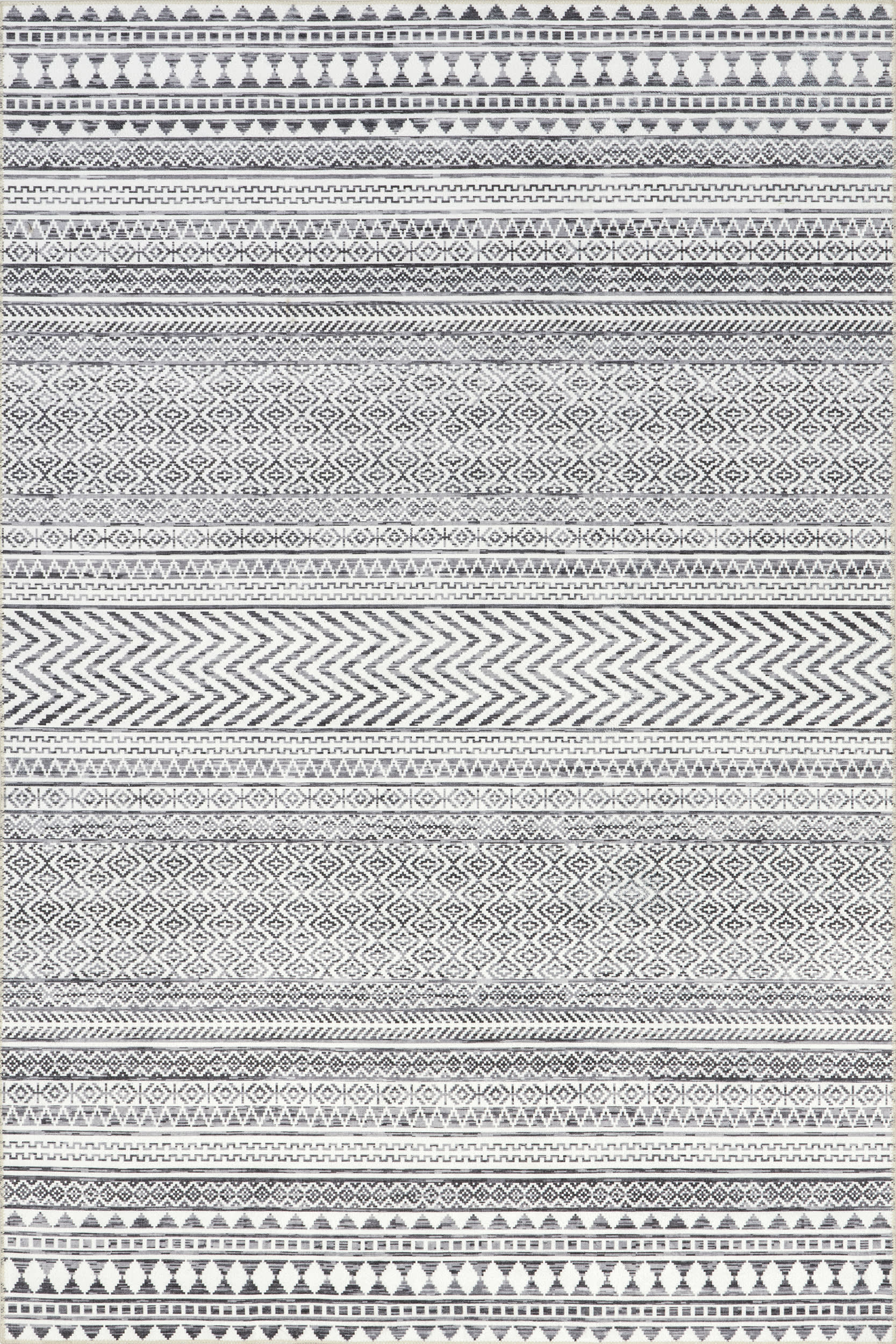 Tribal Banded Washable Rug | Grey Main image
