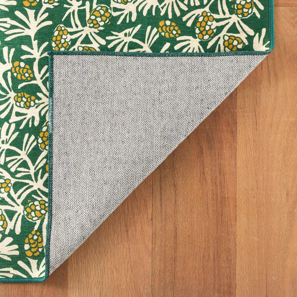 Winter Pinecones Machine Washable Rug | Green