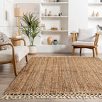 Hand Woven Jute with Wool Fringe Rug | Natural