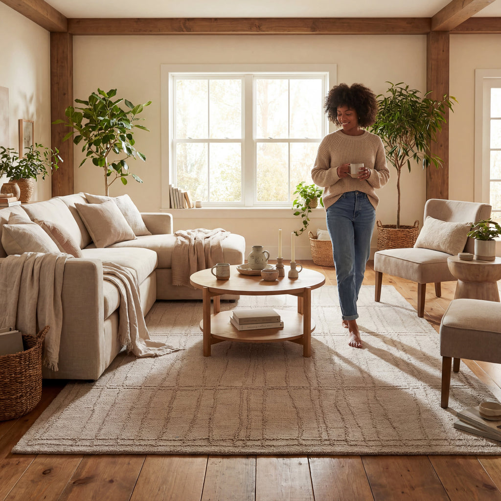 Maivy Bohemian Striped Wool Rug | Grey