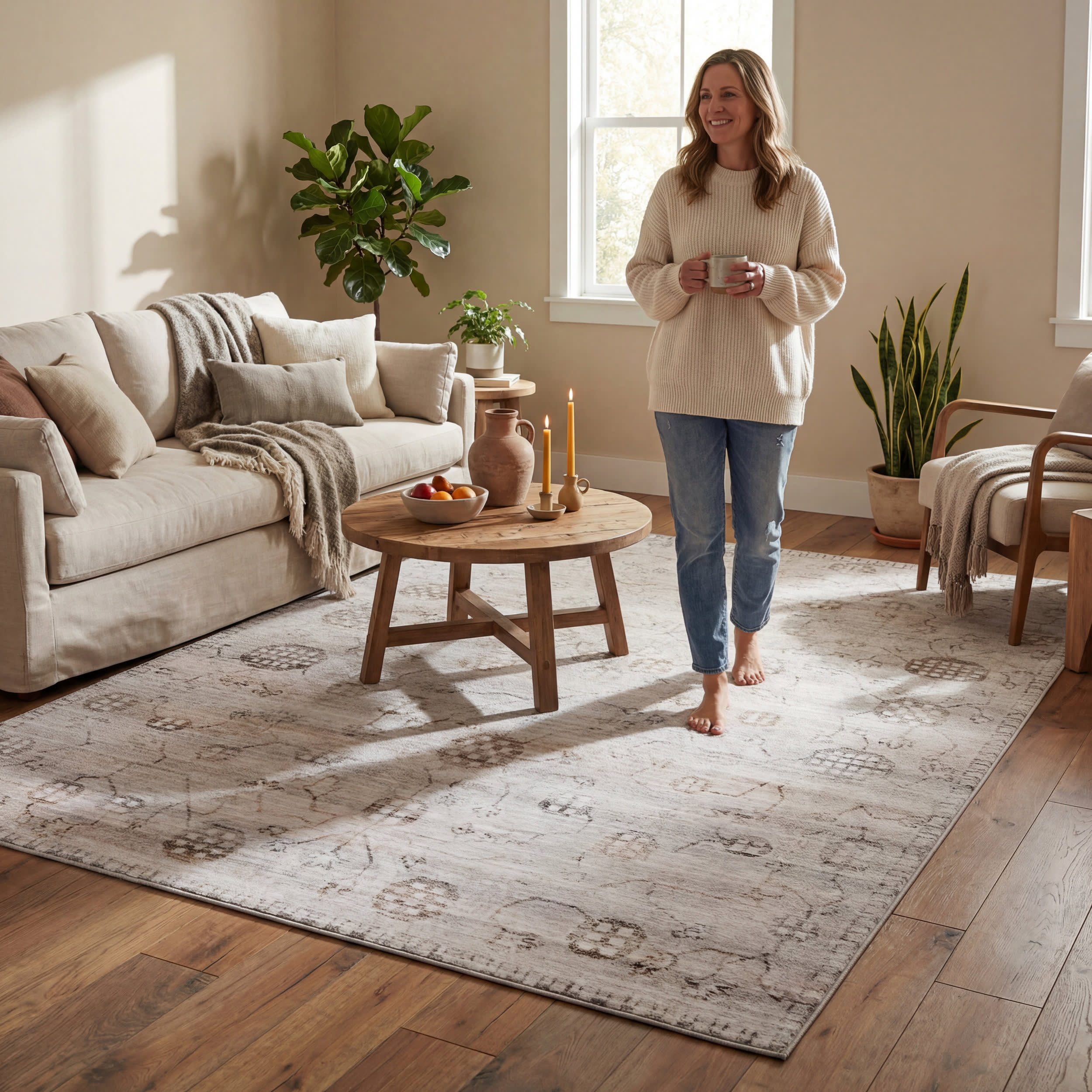 Jolen Traditional Washable Rug | Beige