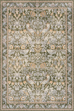 Mauri Bordered Floral and Paisley Washable Rug | Green
