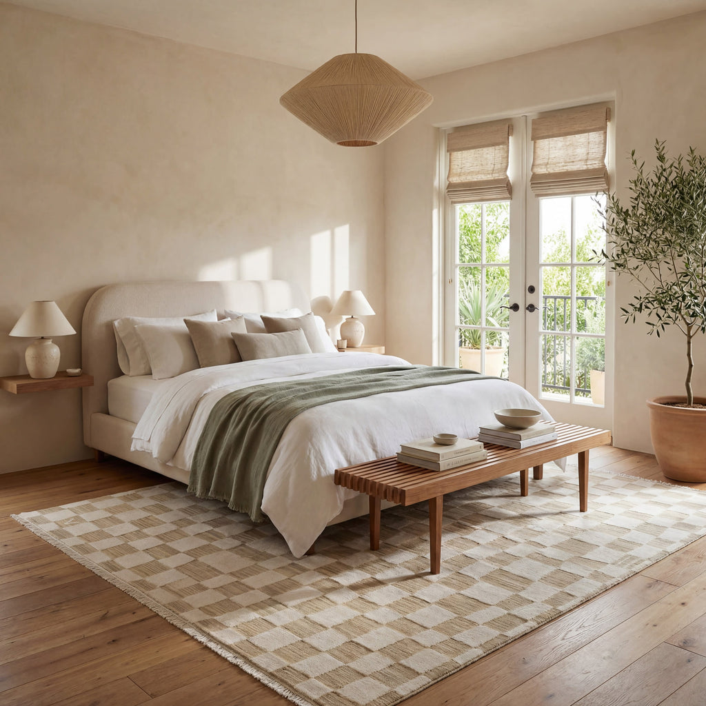 Rasali Checkered Box Rug | Beige