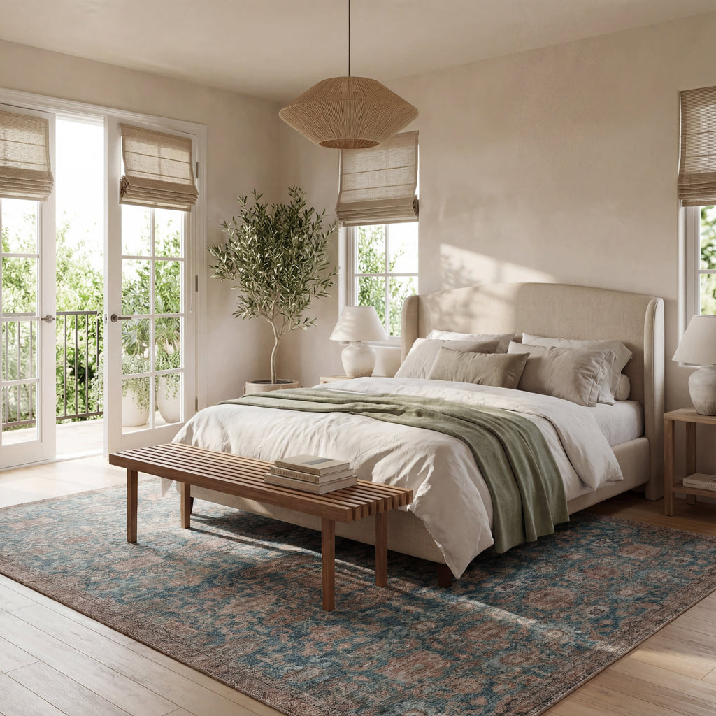Ethellie Vintage & Distressed Washable Rug | Blue