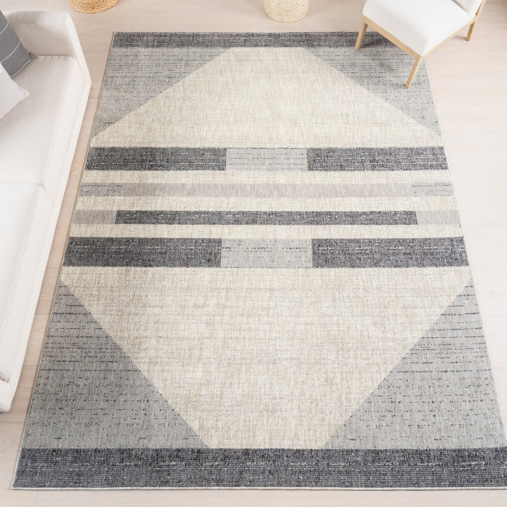 Karter Striped Trapezoid Rug | Light Grey
