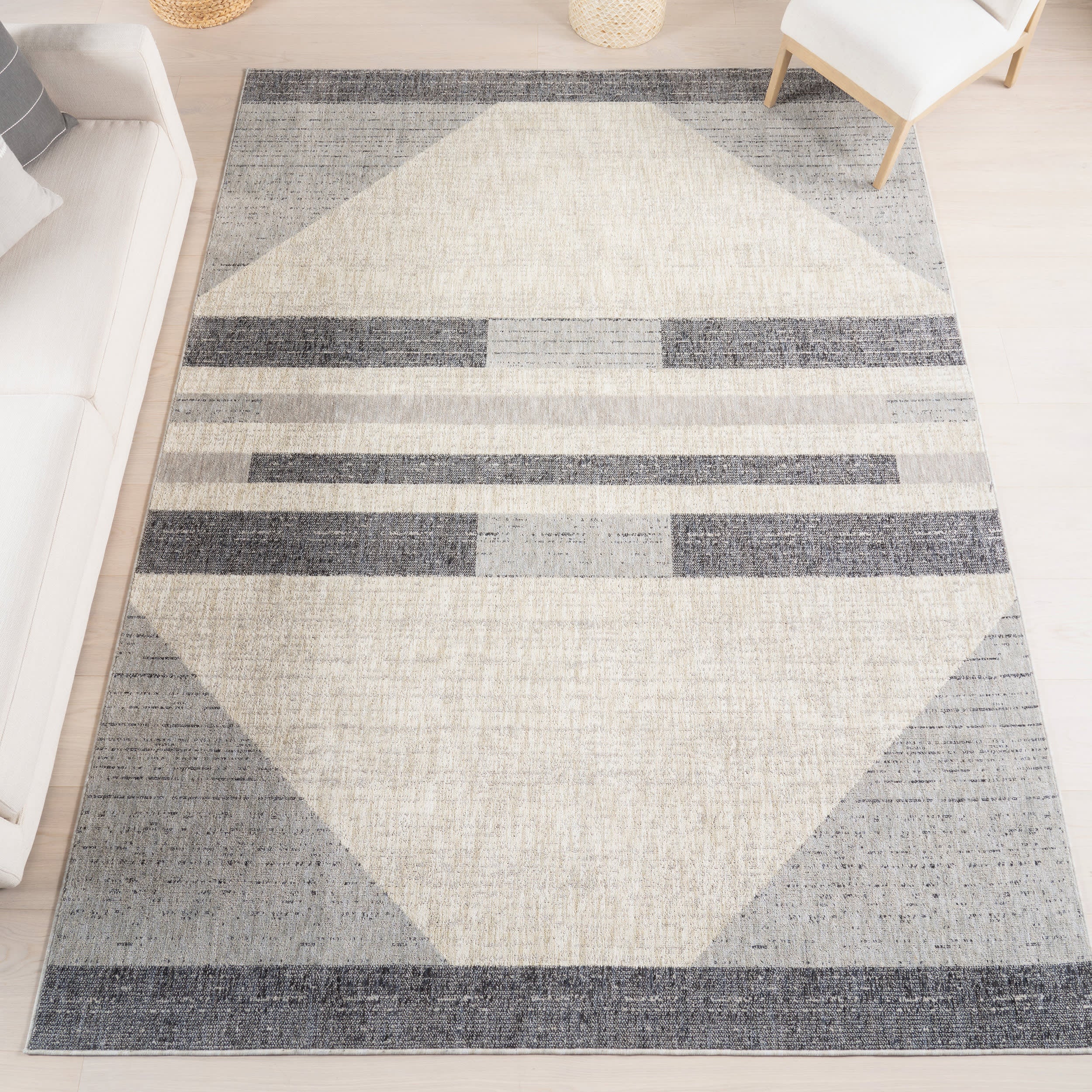 Karter Striped Trapezoid Rug | Light Grey