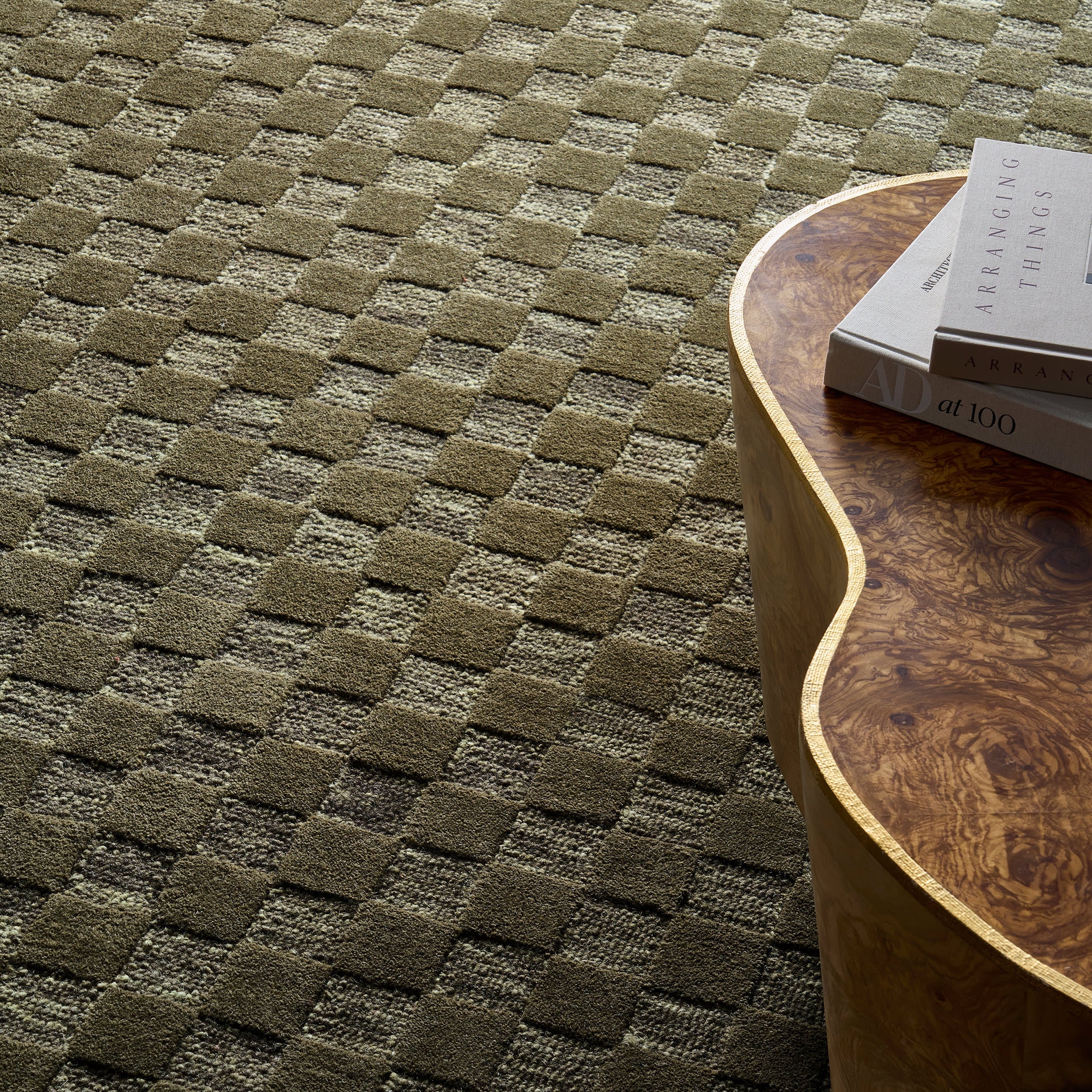 Linthea Modern Checkered Handmade Wool Rug | Green
