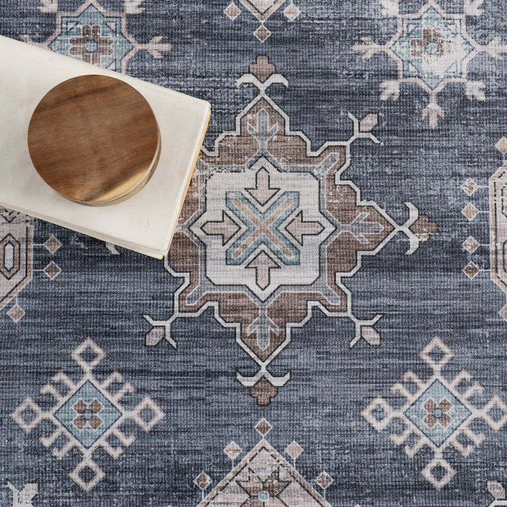 Francesca Timeworn Charm Spill Proof Washable Rug | Blue