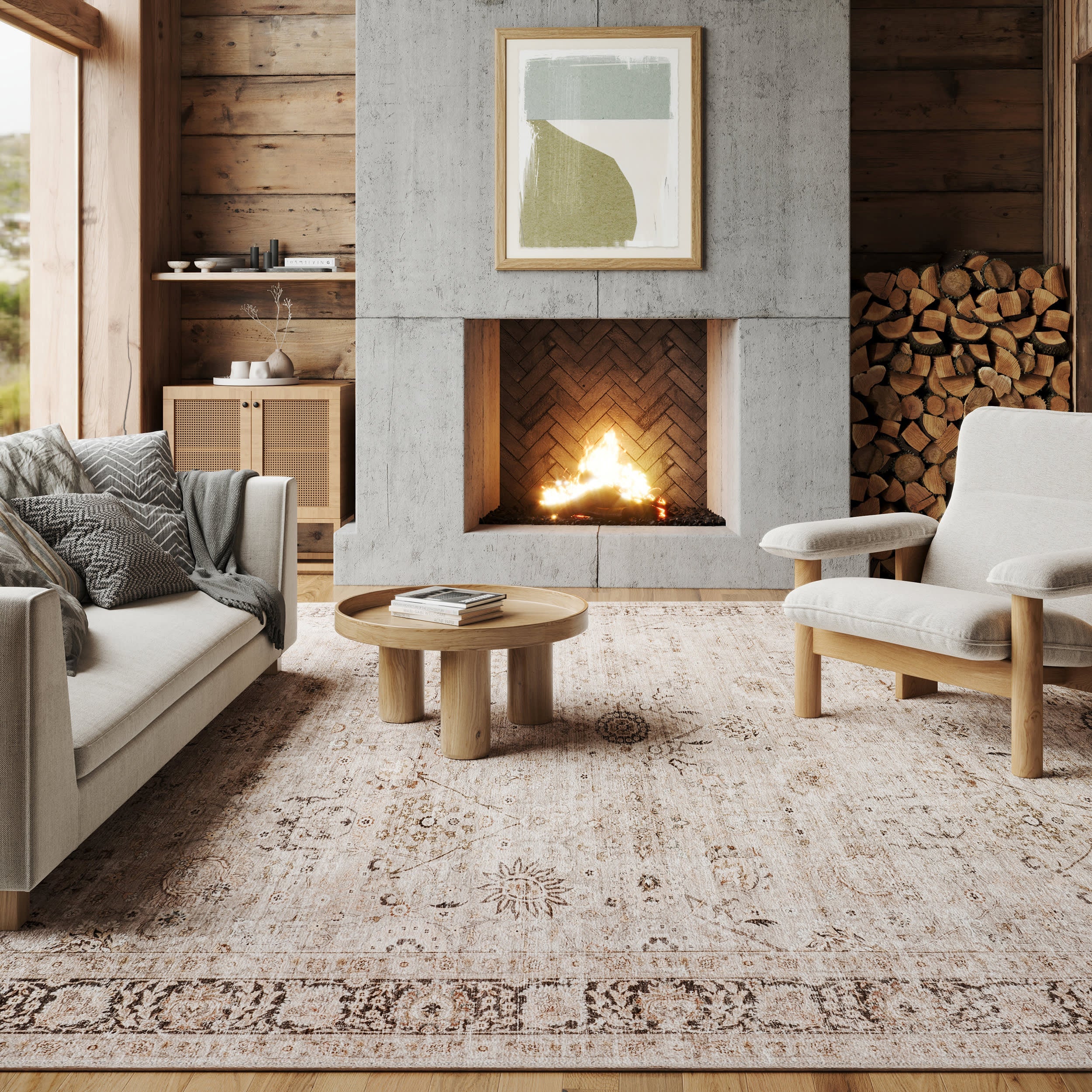 Bayberry Spill Proof Vintage Washable Rug | Sand Secondary image