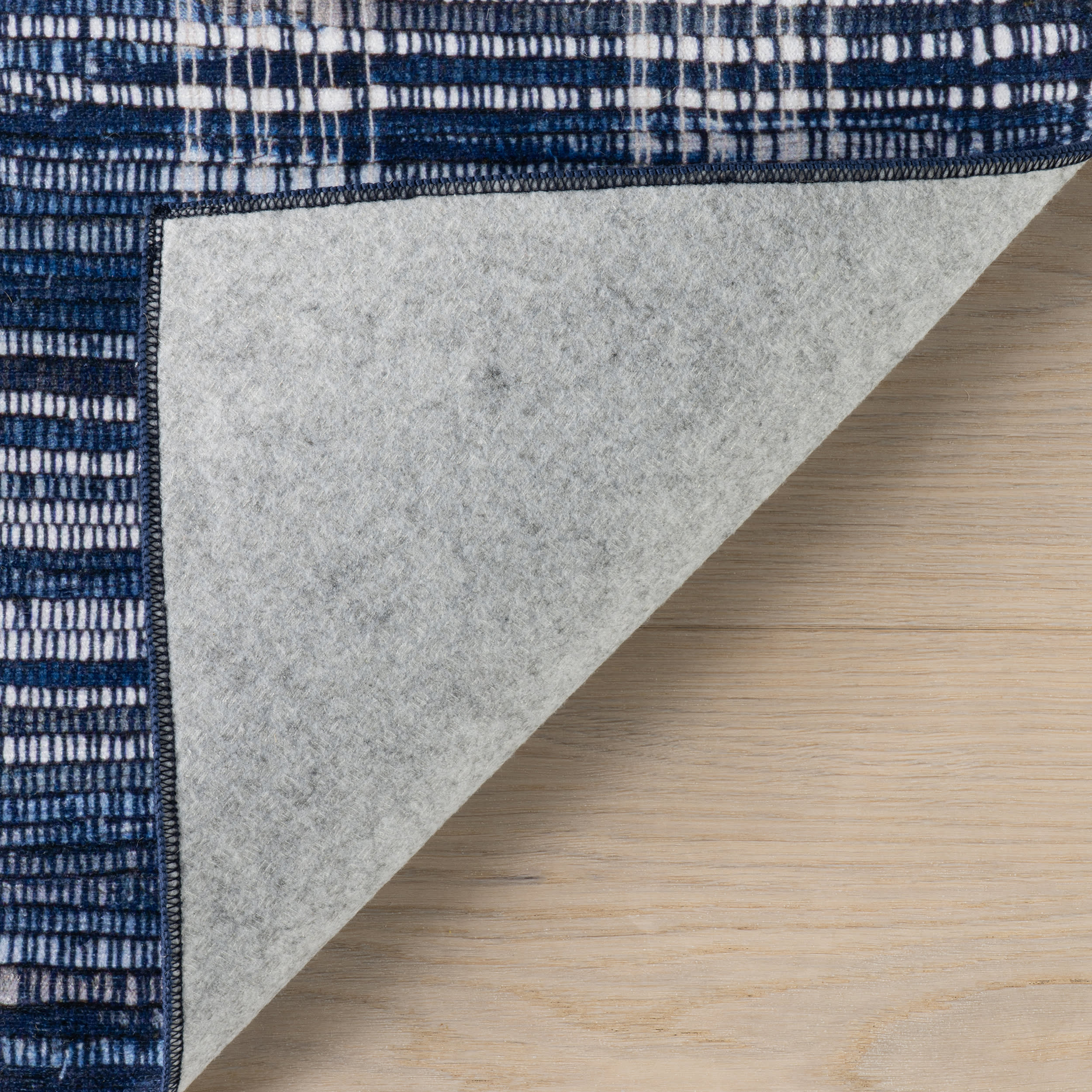 Denim Plaid Machine Washable Rug | Blue
