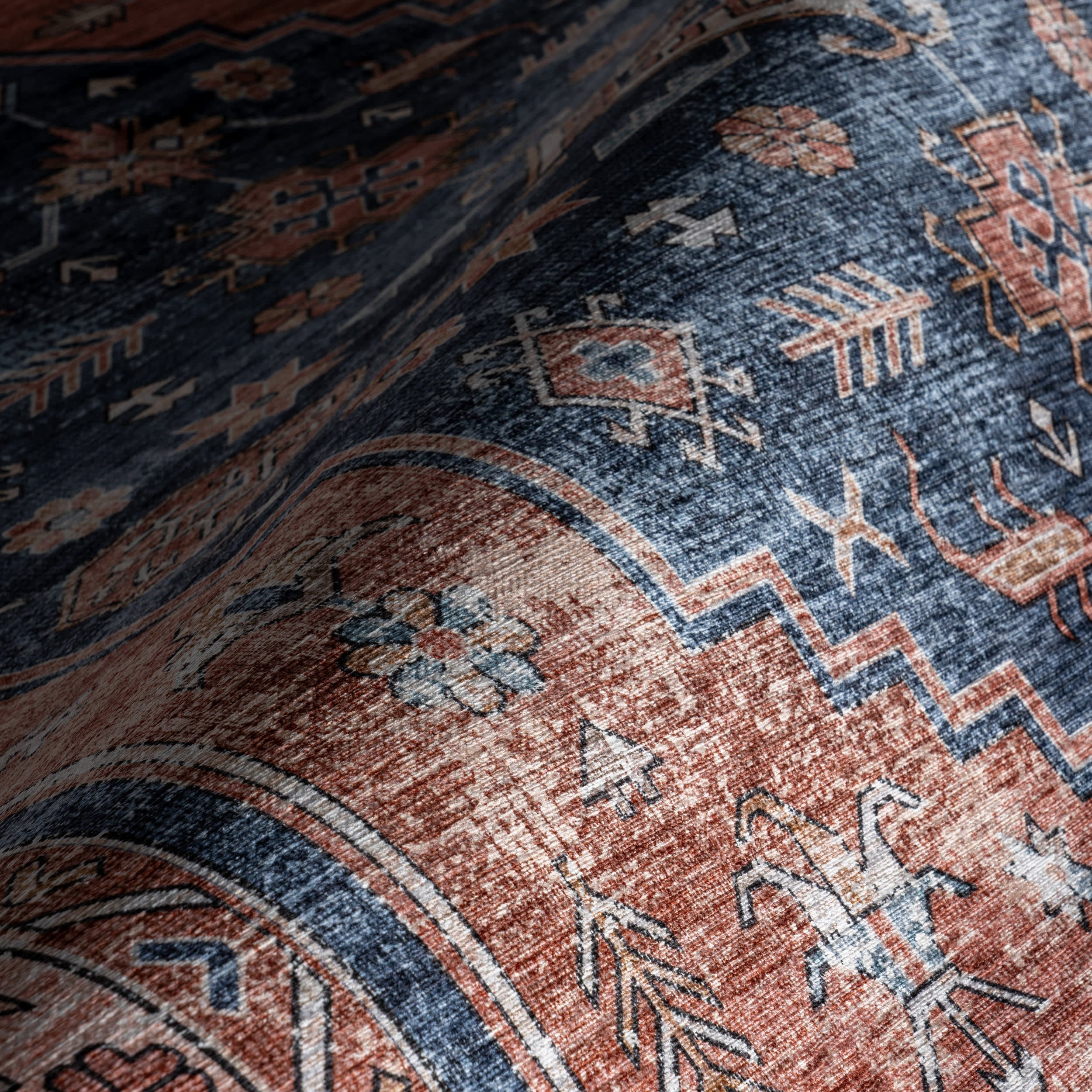 Daisy Spill Proof Washable Persian Rug | Brick