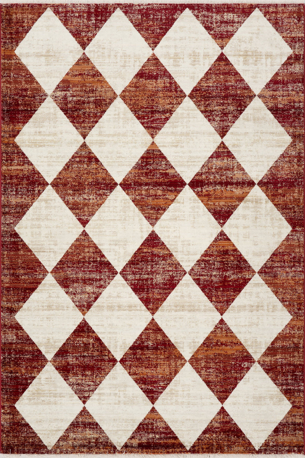 Vanni Checkered Fringed Rug | Red