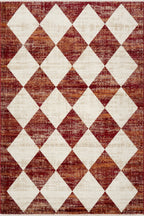 Vanni Checkered Fringed Rug | Red