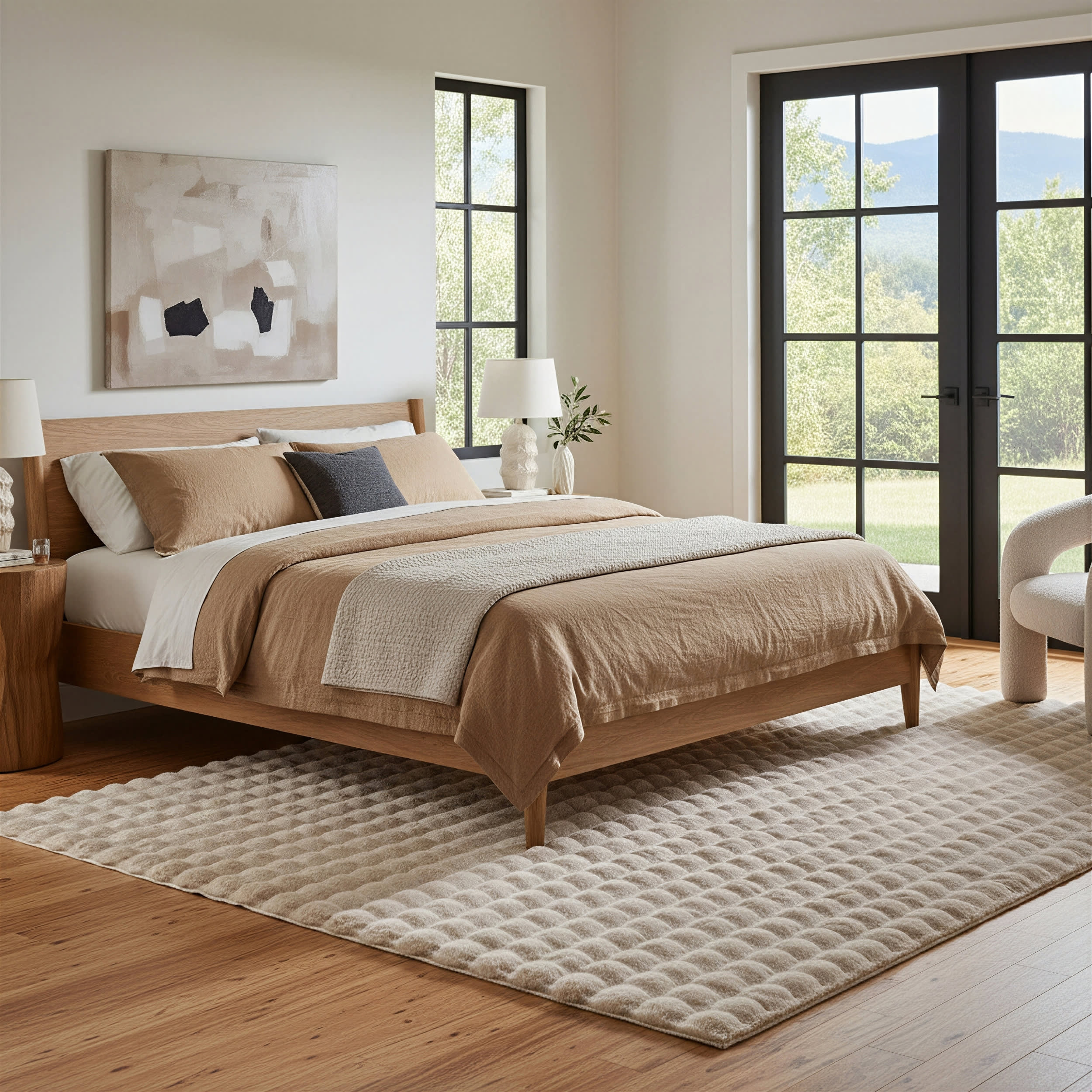 Ivana Checkered Plush Cloud Washable Rug | Beige Secondary image