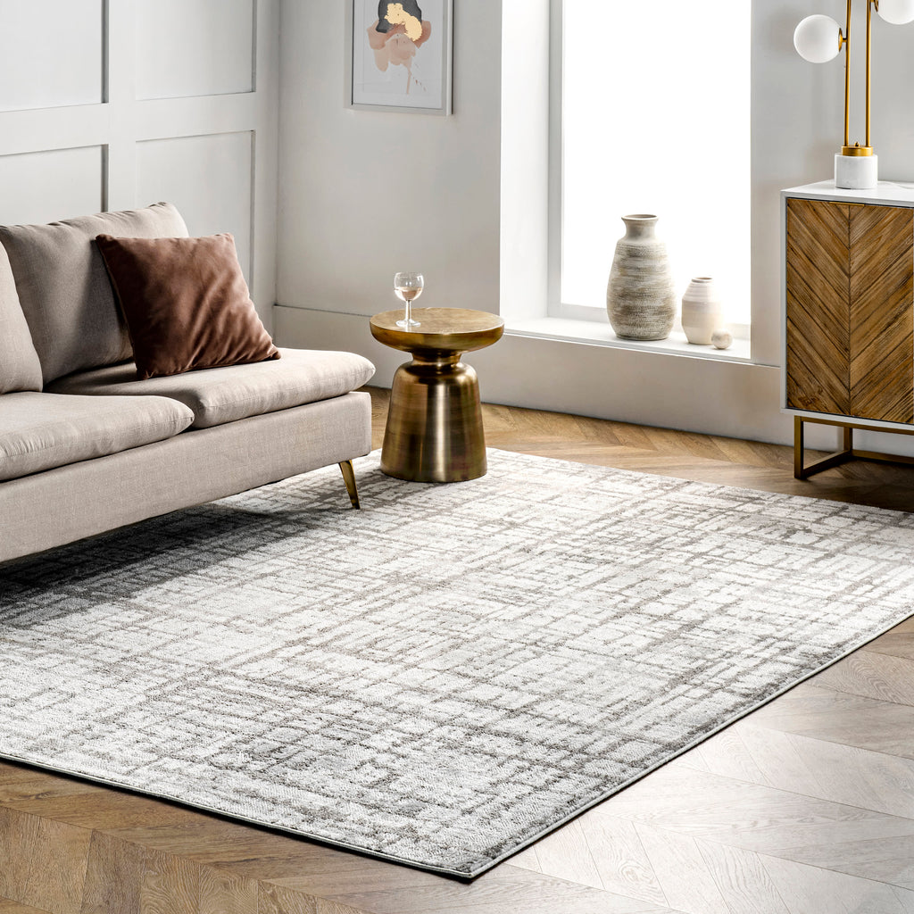 Aspen Distressed Crosshatch Rug | Light Grey