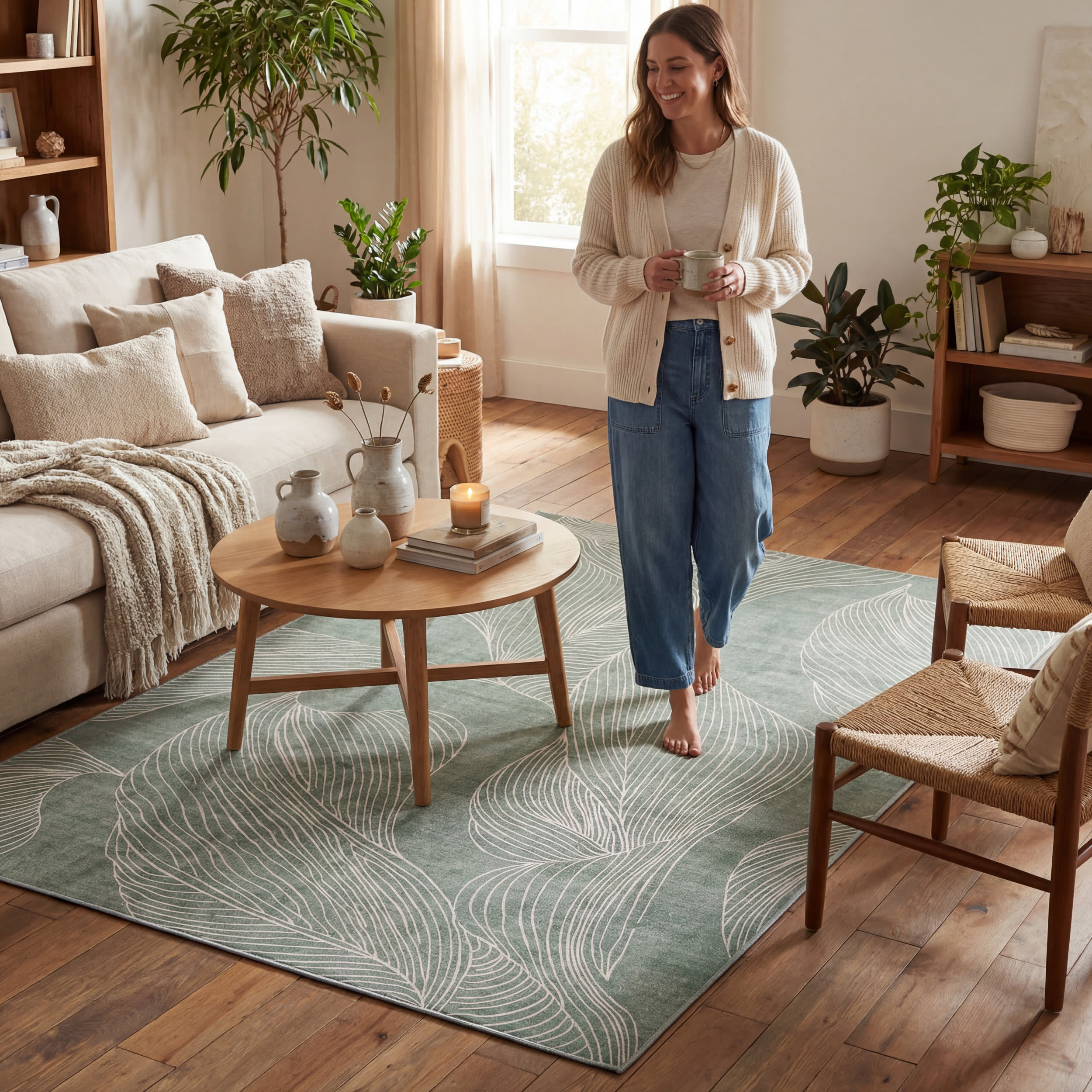 Cenavi Coastal Washable Rug | Green