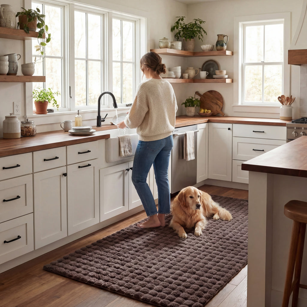 Ivana Checkered Plush Cloud Washable Rug | Dark Brown